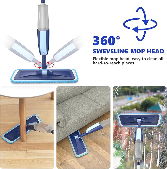 Microfiber Wet Spray Mops for Hardwood Floor Cleaning, Dry Wet Dust Wood Floor Mop with 4 Reusable Washable Mop Pads Refills Fit for Swiffer Power Mop, Flat Floor Mop for Laminate Ceramic Vinyl Tile