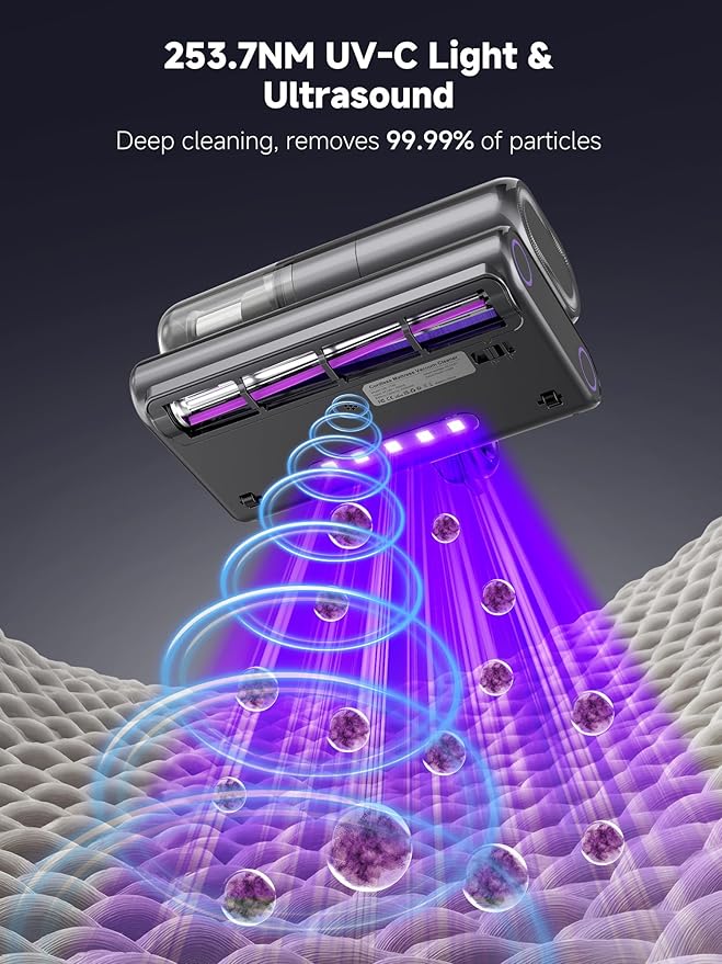 FEPPO Cordless Mattress Vacuum Cleaner, 18Kpa Bed Vacuum with 253.7nm UV-C Light, Ultrasonic, Dust Sensor & LED Display, 52800 BPM Handheld Vacuums for Bed, Sofa, Couch, Crib