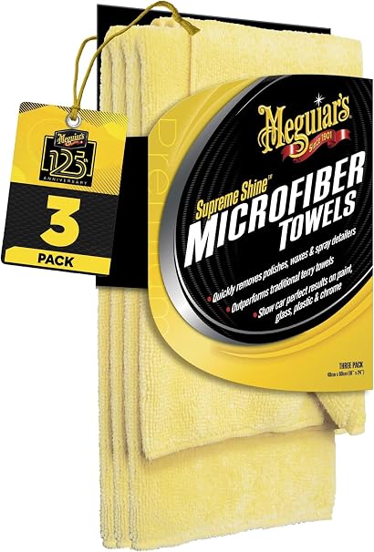 Meguiar's Supreme Shine Microfiber Towels for Cars,Absorbent Ultra-Plush Car Microfiber Towel Set for Effectively Removi