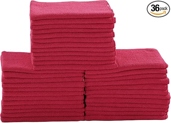 Dri Professional Extra-Thick Microfiber Cleaning Cloth 36 Pack Red (16IN x 16IN, 300GSM, Commercial Grade All-Purpose Mi