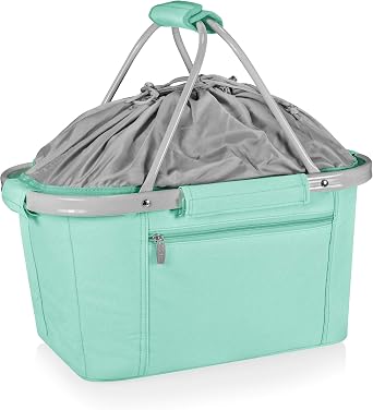 PICNIC TIME Metro Shopping Insulated Picnic Basket, Collapsible Market Basket, Lightweight Utility Tote Cooler Bag with 