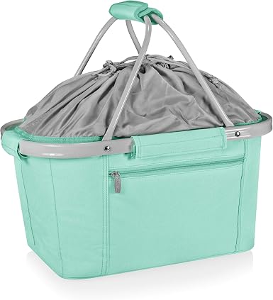 PICNIC TIME Metro Shopping Insulated Picnic Basket, Collapsible Market Basket, Lightweight Utility Tote Cooler Bag with 