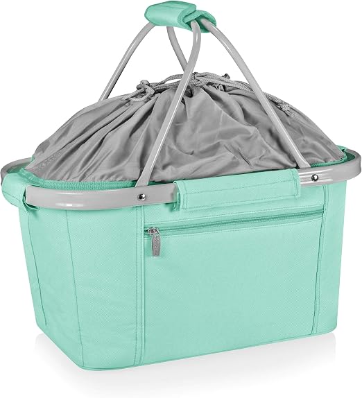 PICNIC TIME Metro Shopping Insulated Picnic Basket, Collapsible Market Basket, Lightweight Utility Tote Cooler Bag with 