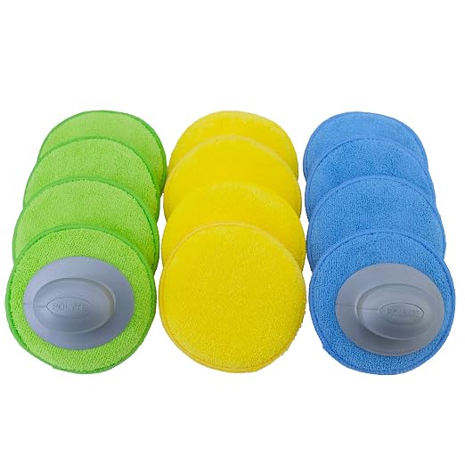 POLYTE Microfiber Detailing Wax Applicator Pad w/2 Handles, 5 in, 12 Pack