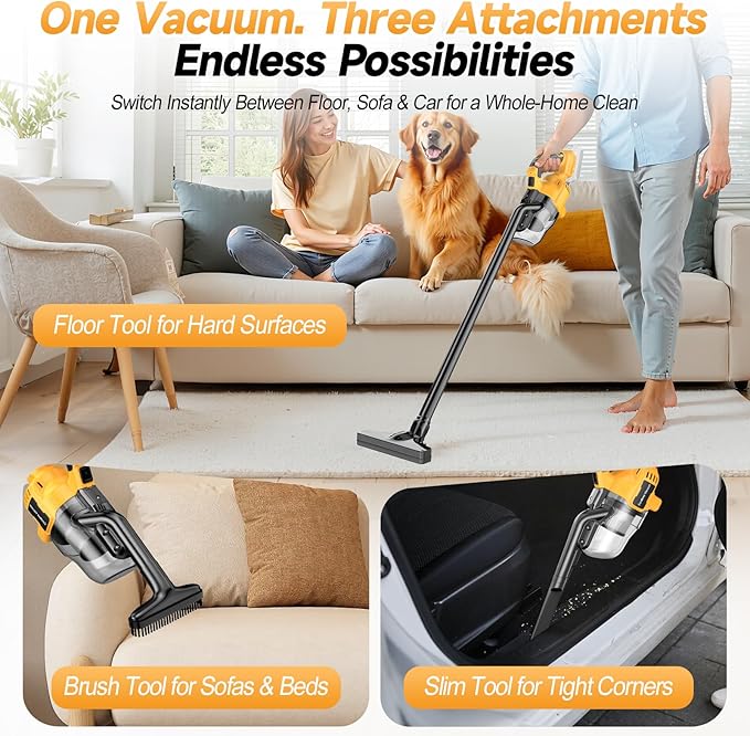 Cordless Handheld Vacuum Cleaner Compatible with DeWalt 20V Battery, 16000Pa Strong Suction, 2 HEPA Filters & 4 Nozzles, Lightweight Portable Vacuum for Car, Home, Garage – Tool Only