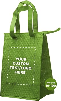 DISCOUNT PROMOS Custom Zipper Insulated Lunch Tote Bags Set of 10/50/100, Personalized Bulk Pack Perfect for Work Travel