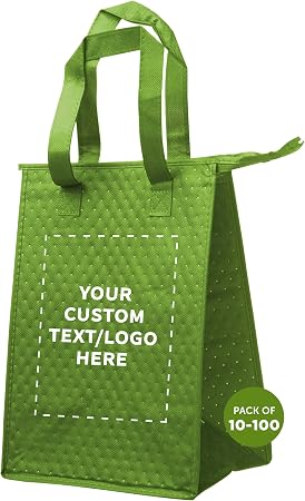DISCOUNT PROMOS Custom Zipper Insulated Lunch Tote Bags Set of 10/50/100, Personalized Bulk Pack Perfect for Work Travel