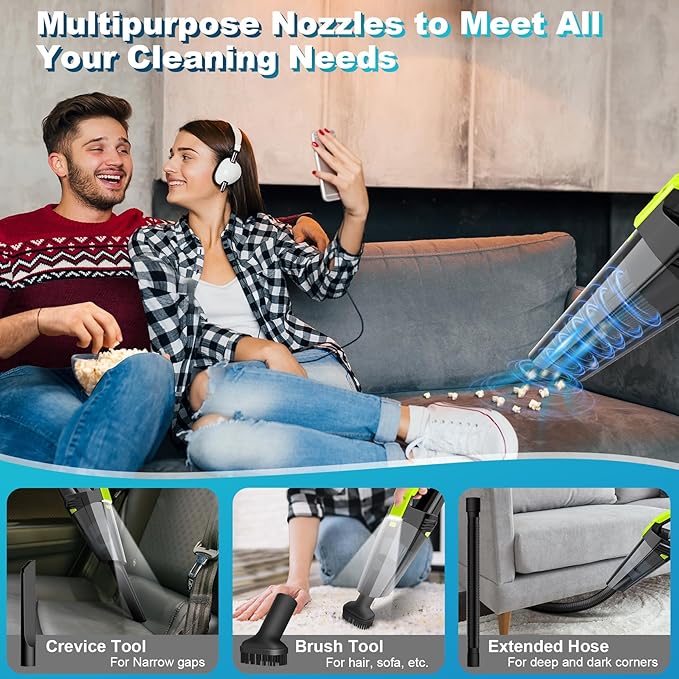 Blestan Cordless Car Vacuum Lightweight High Power Handheld Vacuum Cleaner with LED Light, Hand Vacuum for Car Home Office and Pet Hair, Blackgreen