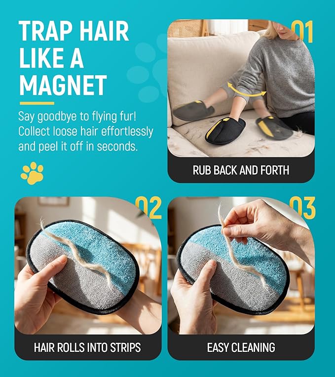 Pet Hair Removal Glove for Dogs & Cats - Upgraded Reusable Electrostatic Pet Hair Glove, Pet Hair Remover Tool for Laundry, Couch, Carpet & Car Seat, Gentle Grooming Mitt