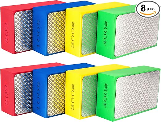 GDDGHS 8Pcs Diamond Hand Polishing Pads, 60/100/200/400 Grit 4-in-1 Diamond Sanding Pads for Wet/Dry Use, High Hardness 