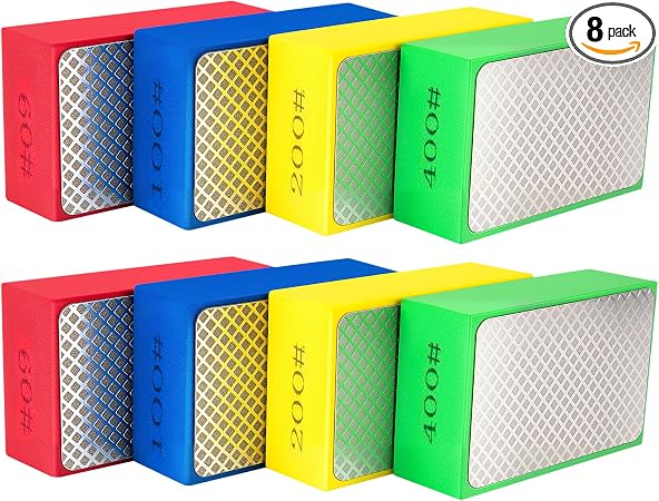 GDDGHS 8Pcs Diamond Hand Polishing Pads, 60/100/200/400 Grit 4-in-1 Diamond Sanding Pads for Wet/Dry Use, High Hardness 