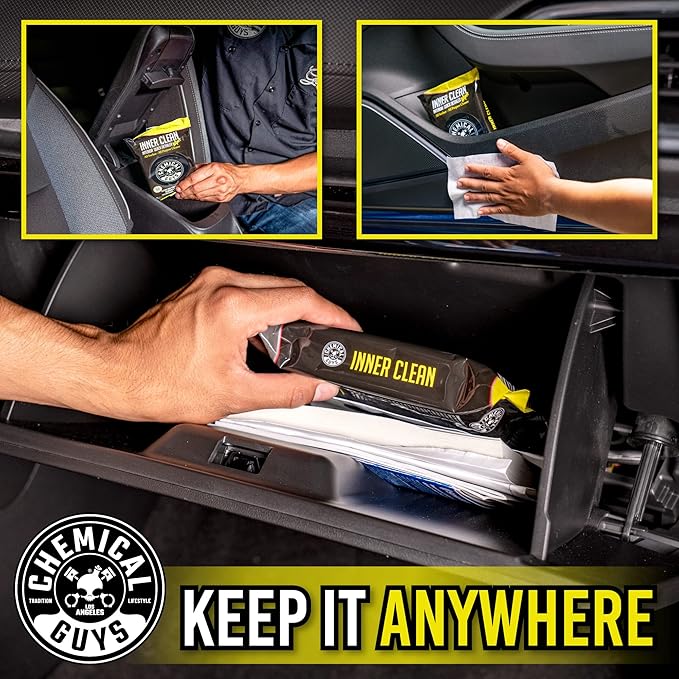 Chemical Guys InnerClean Interior Quick Detailer & Protectant Wipes – 50 Pack Multi Surface Interior Cleaner Wipes for Dashboards, Doors and Seats – Safe for Cars, Trucks, SUVs, RVs and Home Use