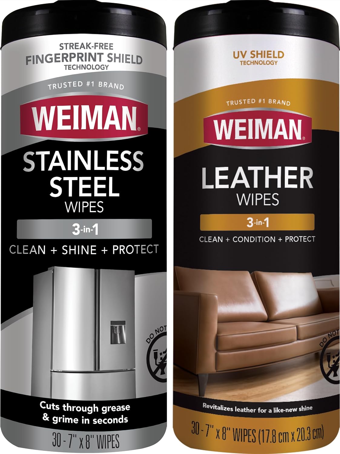 Stainless Steel Wipes and Leather Wipes - Clean and Polish Appliances for a Brighter and Longer Shine - Clean, Condition and Restore Leather Surfaces - Packaging May Vary