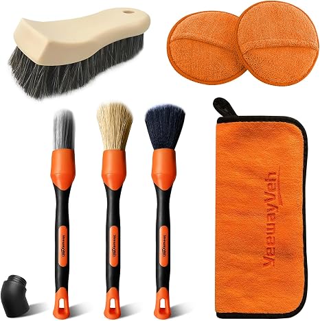 YeewayVeh 7PCS Car Interior Detailing Kit,Leather Cleaning Set,Orange/Brown