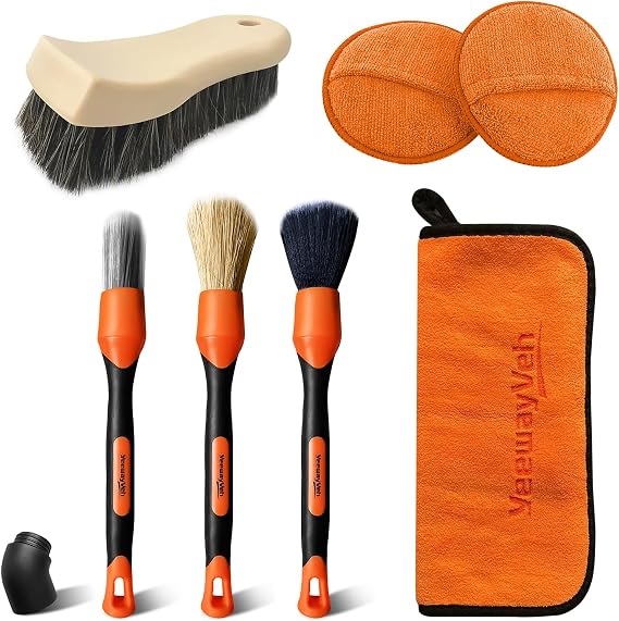 YeewayVeh 7PCS Car Interior Detailing Kit,Leather Cleaning Set,Orange/Brown