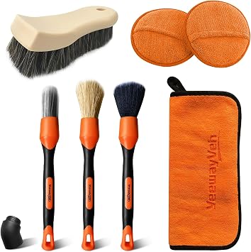 YeewayVeh 7PCS Car Interior Detailing Kit,Leather Cleaning Set,Orange/Brown