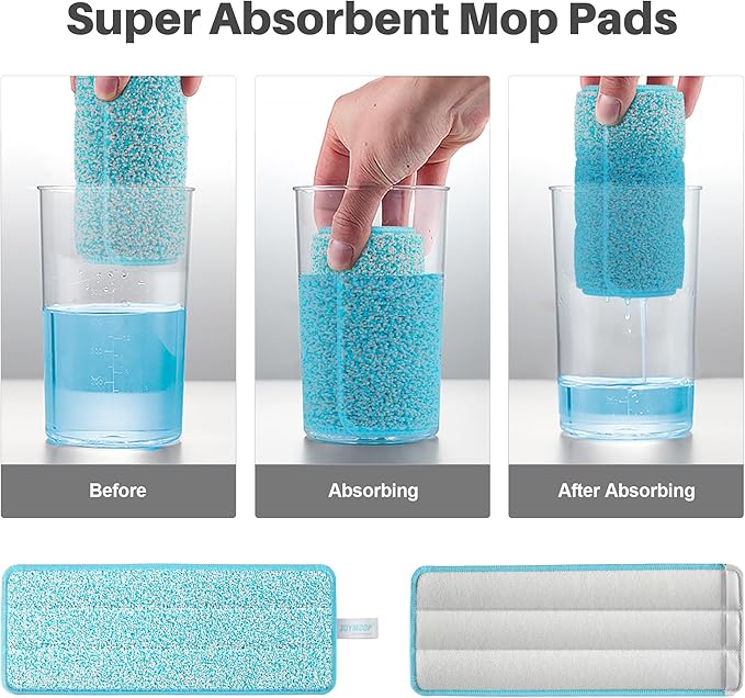JOYMOOP Microfiber Replacement Mop Pads for Flat Mop System, 13" Mop Head Refills Compatible with JOYMOOP Mop and Bucket Set, 4-Pack, Grey and Cyan Blue
