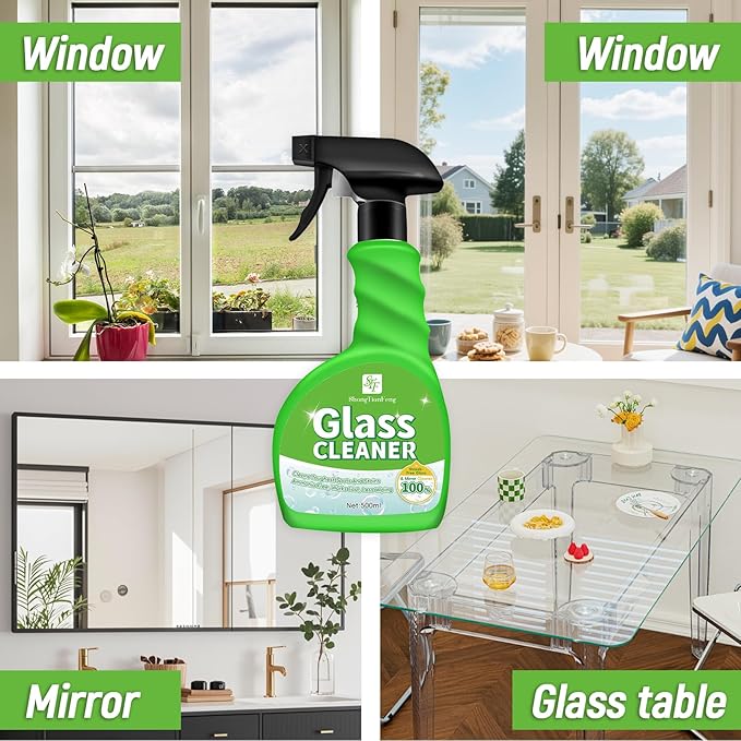 Glass Cleaner Spray,Window cleaner,Mirror cleaner- Streak-Free & Fast Drying Formula for Windows, Mirrors & Shower Doors | Ammonia-Free, 17oz (Pack of 2) | Eco-Friendly Vinegar Power