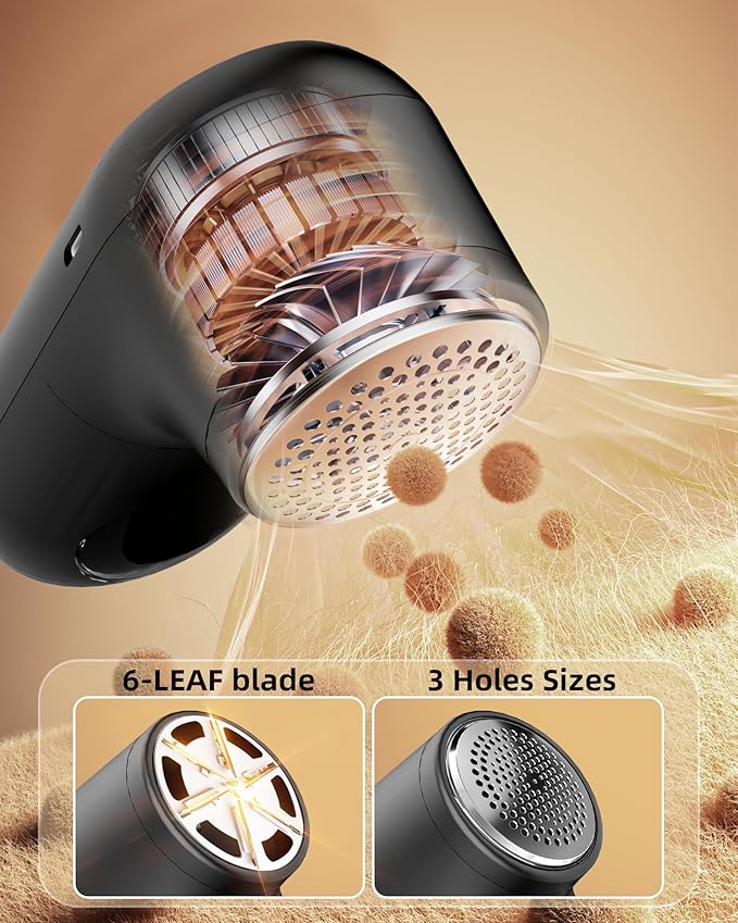Fabric Shaver Lint Remover, Rechargeable Lint Shaver with 6-Leaf Blades, Sweater Defuzzer, Quickly Remove Fuzz Lint Balls for Clothes, Sweater, Couch, Blanket, Curtain, Wool, Cashmere