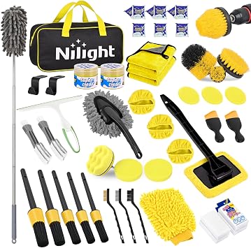 Nilight 52PCS Car Detailing Kit for Interior Exterior Car Care, Yellow
