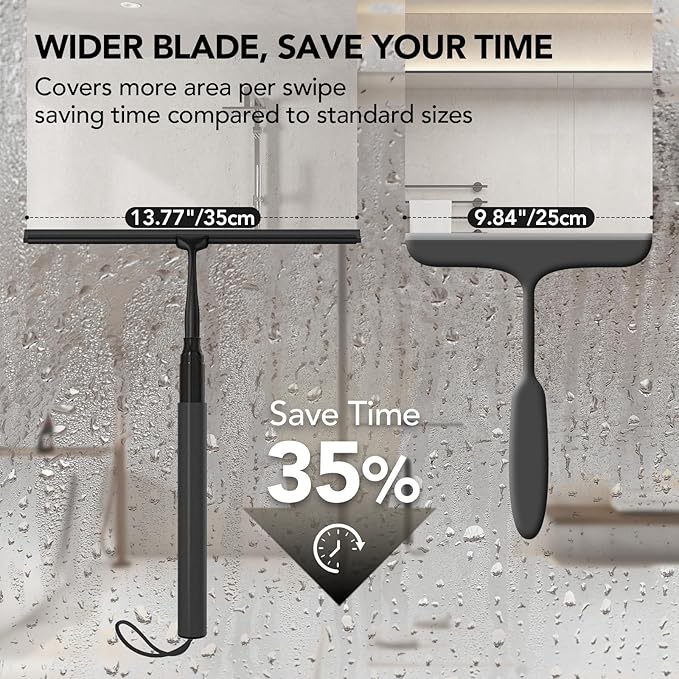Shower Squeegee for Glass Doors, 15-51" Telescopic Shower Squeegee with Long Handle, Squeegee for Window Cleaning, Extendable Window Cleaner Tool for Tile Walls, Sliding Door, Floor, Car Windshield-BK