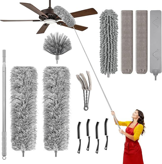 Professional Deep Cleaning System, 100-inch Extendable Duster with Under-Appliance Pads & Multi-Angle Heads for Ceiling Fans, High Ceilings, Blinds, and Gaps