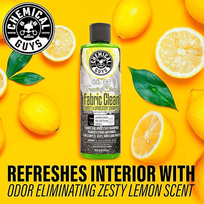 Chemical Guys Foaming Citrus Fabric Clean, Carpet and Upholstery Cleaner - Car Carpet Cleaner for Seats, and Floor Mats, Safe for Home, Office & More, Citrus Scent - 16 oz