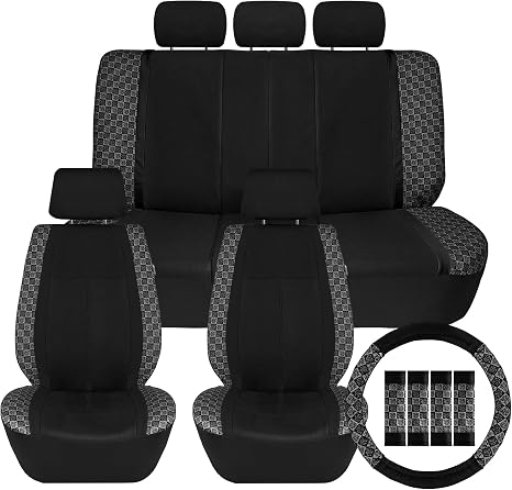 We Are Young Life is Fun™ Checker Car Seat Covers Universal Fit Interior Accessories Full Set Black Seat Cover Combo Ste