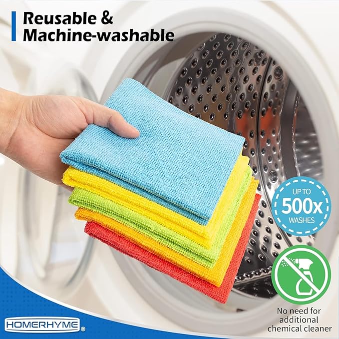 Microfiber Towels for Cars, 96 Pack Microfiber Cleaning Cloths, 11.5"*11.5" Cleaning Towels Bulk Absorbent Lint-Free, All-Purpose Rags for bar, Office, Household Cleaning