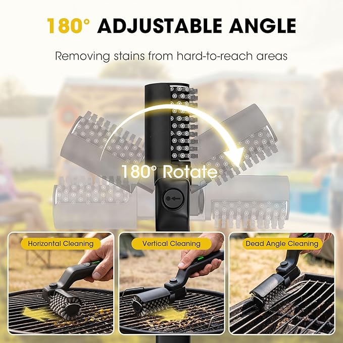 Electric Grill Brush, Electric Grill Cleaner Brush for Outdoor Grill, Cordless Rechargeable BBQ Grill Cleaning Brush, Power Barbecue Grill Brush, Motorized Grill Brush with 3-Speed & Adjustable Angle