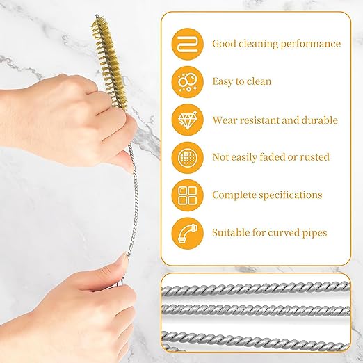 7 PCS Brass Wire Tube Brush Kit Wire Bottle Brushes, 11'' Long-Handle Wire Bristle Cleaning Pipe Cleaner, 6mm/8mm/10mm/12mm/15mm/20mm/22mm Brass Tube Brush for Tubes,Bottle,Keyboards,Glass