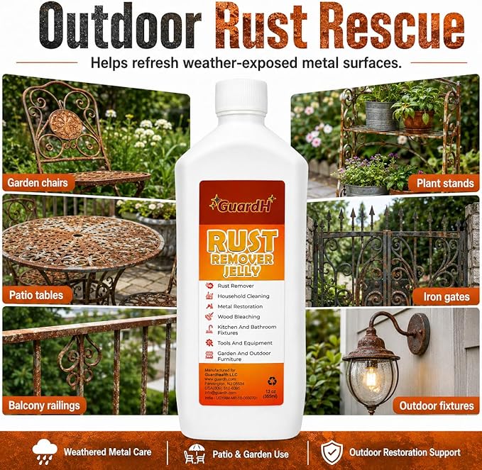 GuardH Rust Remover Jelly, 12 oz | Multi-Purpose Gel for Metal Surfaces, Auto Parts, Household Items, and Antiques