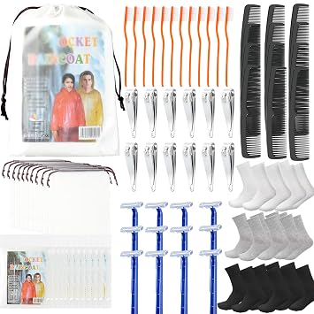 84 Pcs Homeless Care Package Supplies Bulk Hygiene Kits with Nail Clipper, Prepasted Disposable Toothbrushes, Razors, Po