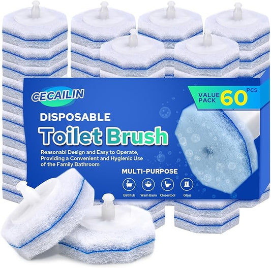 60pcs Disposable Toilet Brush Refills, Toilet Bowl Cleaner Refill Pads, Compatible with Most Toilet Cleaning Wands & Systems, Disposable Scrubber Refill Heads for Deep Bathroom Cleaning