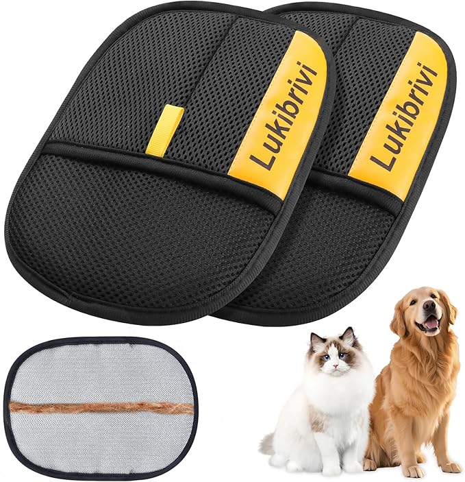 Pet Hair Removal Glove for Dogs & Cats - Upgraded Reusable Electrostatic Pet Hair Glove, Gentle Grooming Mitt, Pet Hair Remover Tool for Laundry, Couch, Carpet & Car Seat, 2 Pack (Black)