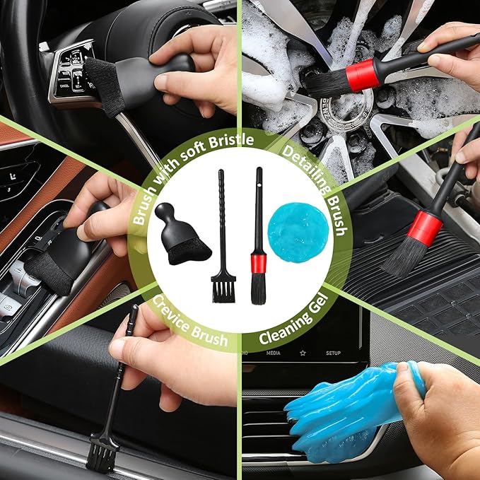 Qydipclin 10pcs Windshield Cleaner Tool, Car Window Cleaning Wash Kit with 4 Reusable Microfiber Pads 1 Spray Bottle and Extendable Handle Auto Glass Wiper Kit, Blue&Green