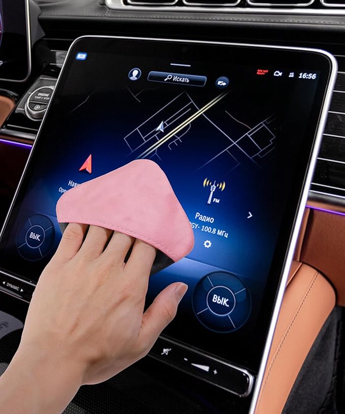 SCUARI Car Screen Cleaner,Touch Screen Cleaner for Car,Car Accessories Car Screen Wipes,Foldable Car Screen Cleaner Cloth,Square Microfiber Screen Cleaning Pad,Fits Car Dashboard LCD Display (Pink)