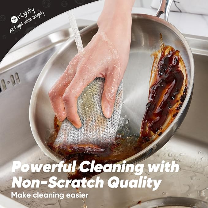 Orighty Multipurpose Wire Dishwashing Rag, 48 Pcs Non-Scratch Wire Dish Cloths for Wet and Dry, Reusable Steel Scrubber Dish Rags for Kitchen, Cookware, Stove Cleaning, 7"x8", Silver