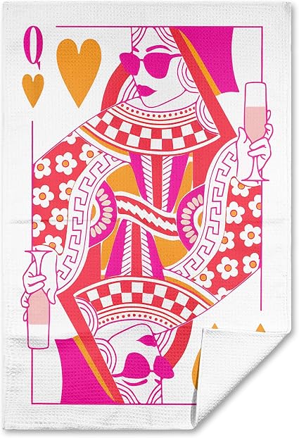 Queen of Hearts Playing Card Preppy Pink Kitchen Towels,Queen of Hearts Decorative Pink Hand Towels Tea Towels for Bathr