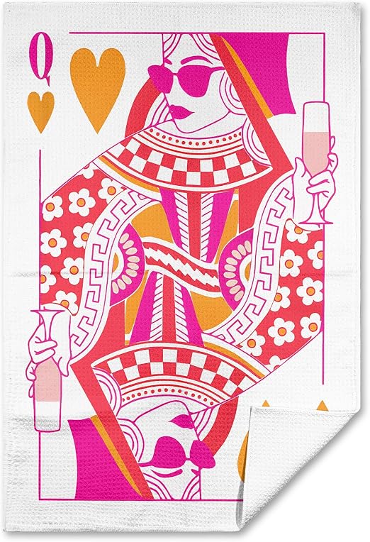 Queen of Hearts Playing Card Preppy Pink Kitchen Towels,Queen of Hearts Decorative Pink Hand Towels Tea Towels for Bathr