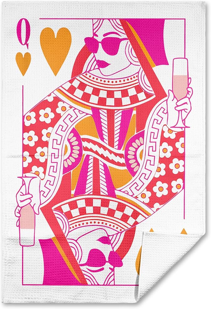 Queen of Hearts Playing Card Preppy Pink Kitchen Towels,Queen of Hearts Decorative Pink Hand Towels Tea Towels for Bathr