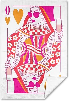 Queen of Hearts Playing Card Preppy Pink Kitchen Towels,Queen of Hearts Decorative Pink Hand Towels Tea Towels for Bathr