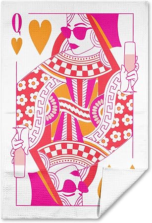 Queen of Hearts Playing Card Preppy Pink Kitchen Towels,Queen of Hearts Decorative Pink Hand Towels Tea Towels for Bathr