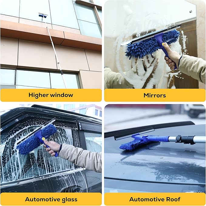 Kleen Handler 2-in-1 Window Squeegee Cleaning Combo, Glass Cleaner Tool for Commercial and Residential Use, 2 Reusable 12” Sleeves and 14” Blade