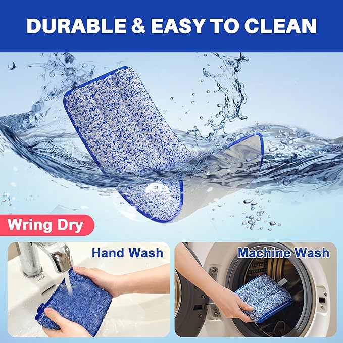 JOYMOOP Replacement Mop Pads for Flat Mop Bucket System, Microfiber, 13-Inch, Pack of 4, Slate Blue