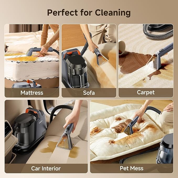 Uwant Carpet Cleaner Machine 18Kpa Powerful Suction, Portable Carpet Cleaner with Cleaning Tools&Self-cleaning Upholstery Cleaner for Cars,Sofa Set of 1