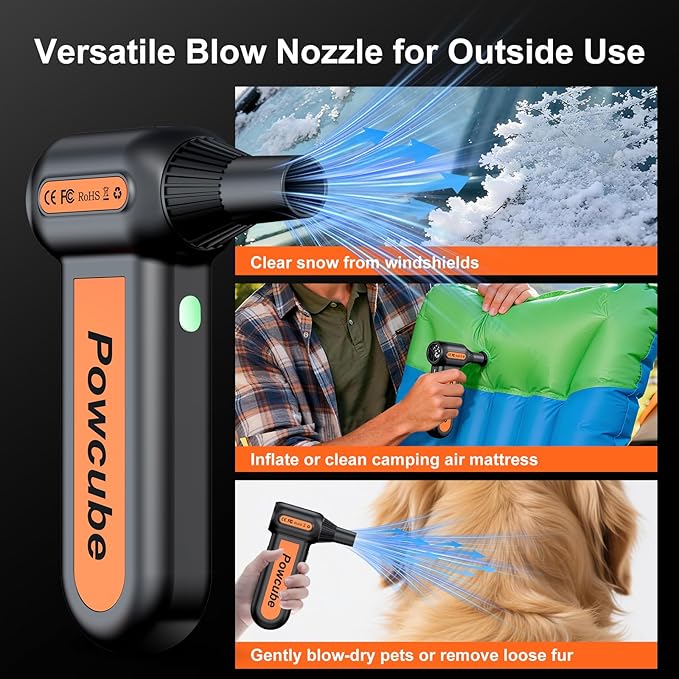 2-in-1 Compressed Air Duster 180000RPM Powerful Motor, Cordless Mini Vacuum Cleaner, 10,000mAh Battery, Portable Electric Air Duster, Dust Blower for Computer, Keyboard, Outdoor, House, Car and Office