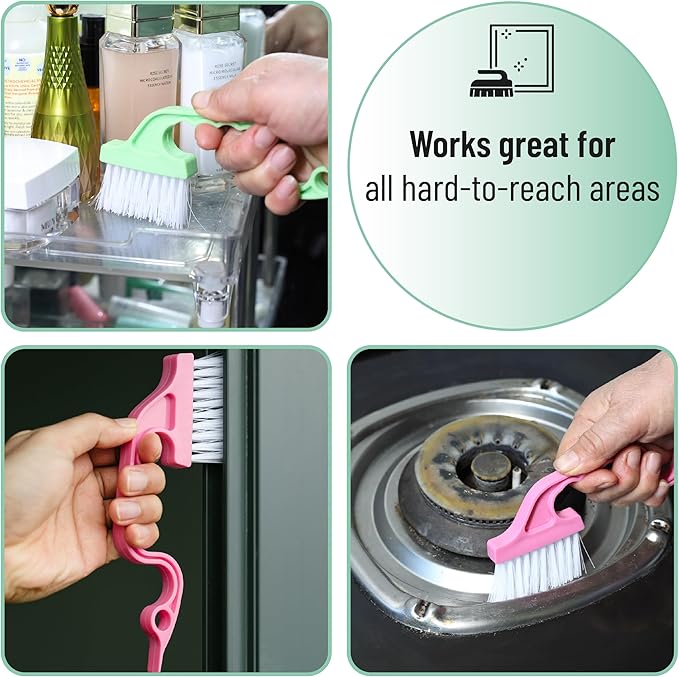 Slick- Window Track Cleaning Brush, 4 Pack, Colorful Ergonomic Handle, Built-in Scraper, Multipurpose, Window Track Cleaning Tools