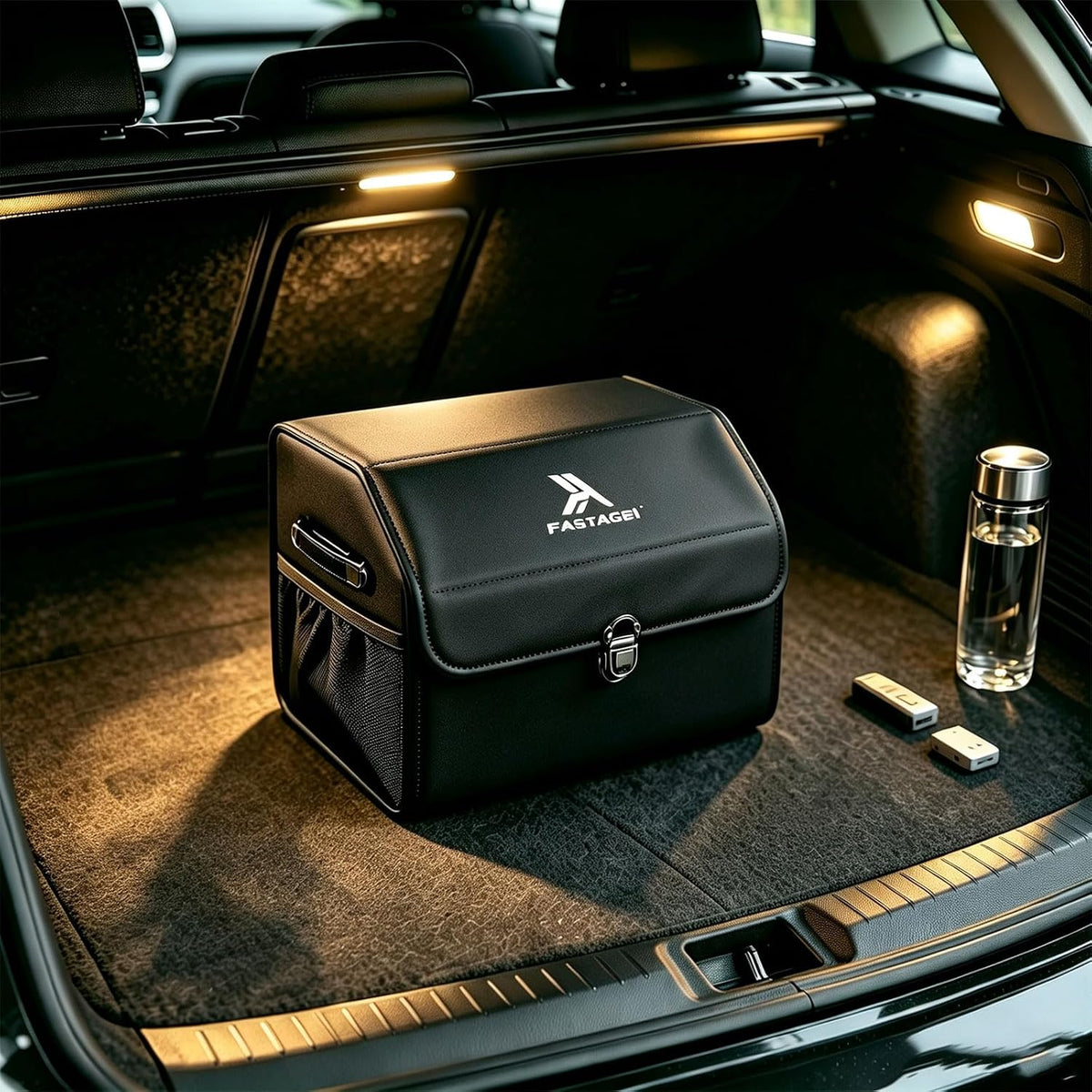 Premium Leather Car Trunk Organizer, Black