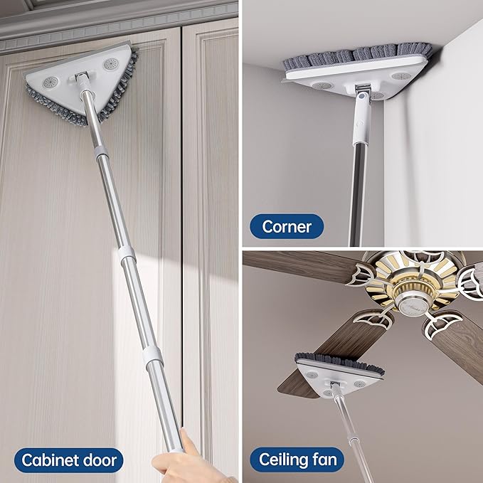 Wall Cleaner Mop with Long Handle, Wall Duster with Extension Pole, Dust Mop with 6 Reusable Pads, 3-in-1 Wall Cleaner for Wall, Ceiling, Window, Baseboard, Floors